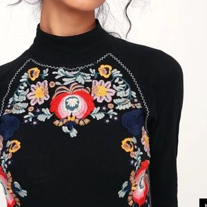 disco rose embroidered turtleneck top